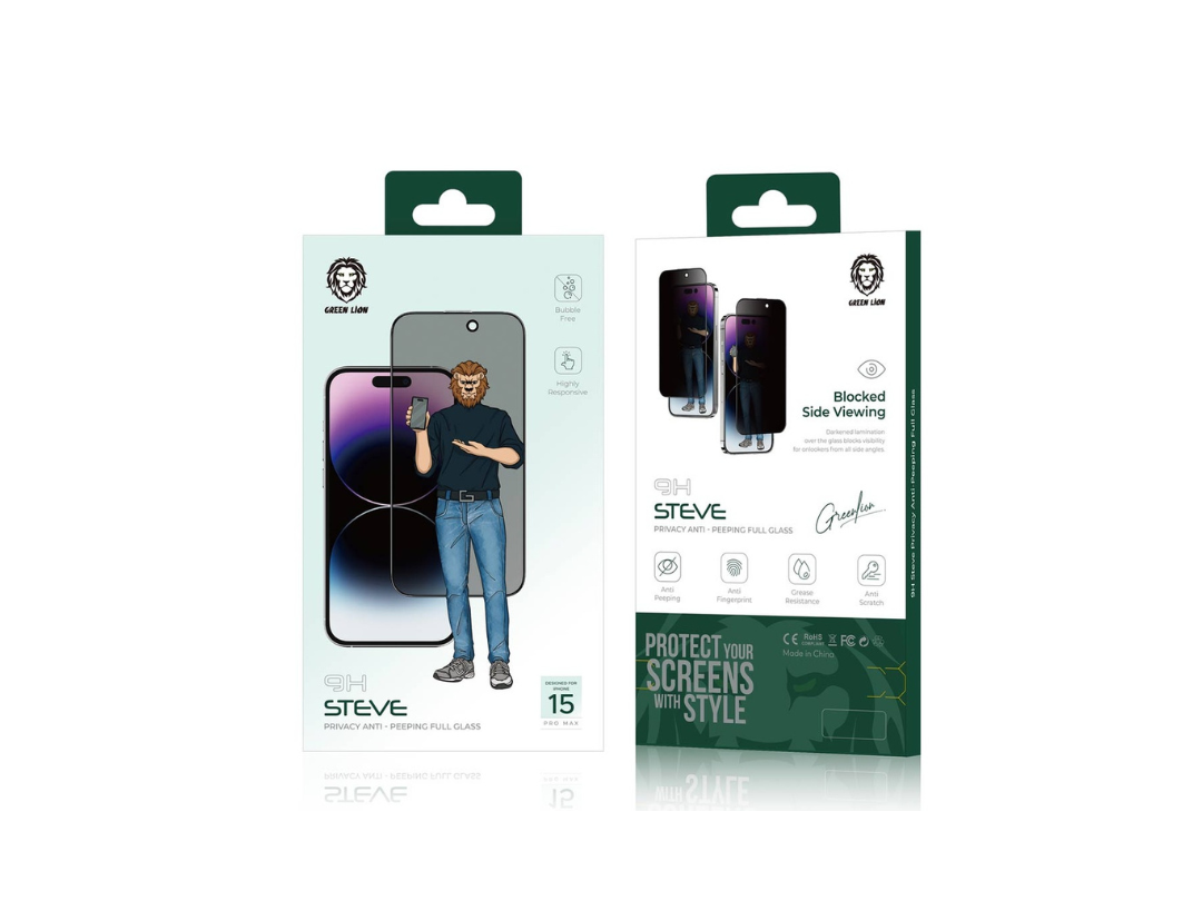 Green Lion iPhone 15 Pro 9H Steve Privacy Screen Protector - Black Green Lion iPhone 15 Pro 9H Steve Privacy Screen Protector - Black